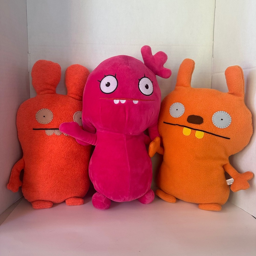 Uglydoll Plush Lot of 3 Plunko Cozymonster Pink Moxy Large Retired Monsters